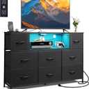 WLIVE LED Dresser TV Stand for 55 Inch TV, 8 Fabric Drawers, Black Dresser, 11.73"D X 47.17"W X 26.38"H