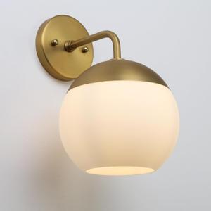Modern Glass Wall Sconce with Frosted Globe Lampshade, Metal Base Industrial Wall Light Fixture, Indoor Wall Mounted Lamp for Vanity Bathroom Bedroom Living Room (Brass)