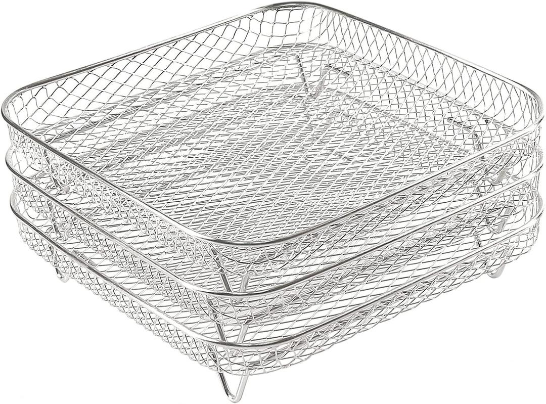 Dehydrator Rack 3 Layers,8" Square 3 Stackable Stainless Steel Stand Accessories,Air Fryer Grill Rack for 4.2QT-5.8QT, for Ninja,Gowise,Phillips Air Fryers,Ovens,Press Cookers(7.8"x7.8"x3.5")