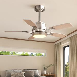 42" Ceiling Fan with Light, Modern Low Profile Ceiling Fan with Light, DC Reversible Motor, Smart APP & Remote Control, Whisper Quiet, Dimmable LED for Bedroom/Living Room (Nickel)