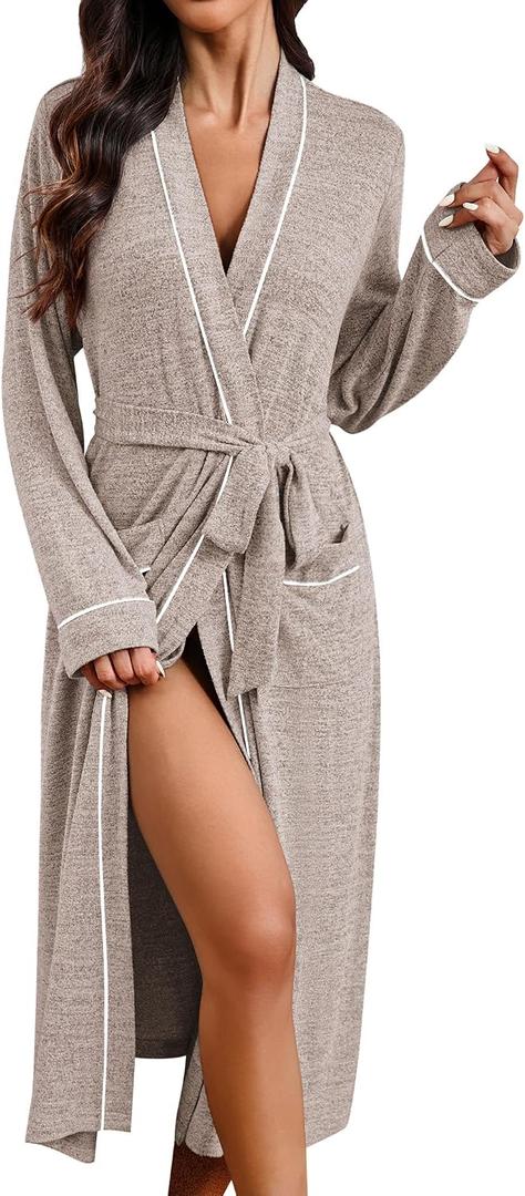Ekouaer Womens Robe Long Bathrobe Lightweight Soft Knit Kimono Robes Ladies Casual Sleepwear M