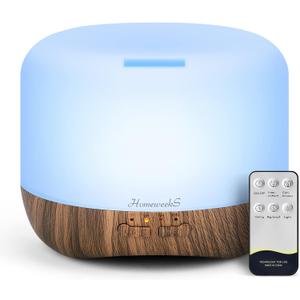 Aromatherapy Essential Oil Diffuser for Room: 500ml Colorful Aroma Air Humidifier with Adjustable Cool Mist Mode, Waterless Auto Off Ultrasonic Diffusers for Large Room Home Office(Brown)