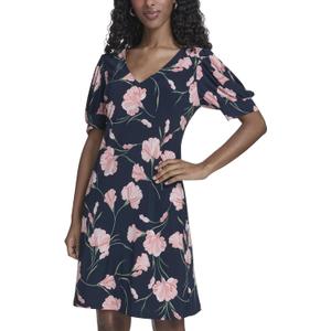 Tommy Hilfiger Women's Short Puff Sleeve V-Neck Shift Mini Dress, Size 12