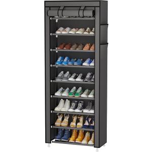 Calmootey 9 Tier Shoe Rack Organizer,Portable Shoe Shelf with Nonwoven Fabric Cover for Closet Hallway,Bedroom,Entryway,Grey