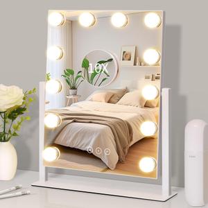 Vanity Mirror with Lights,Lighted Vanity Mirror with 12 Dimmable Bulbs for Dressing Room & Bedroom,3 Color Lighting,Modes Detachable 10x Magnification 360Ratation (White) 14.6" L x 17" W