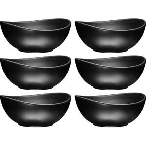 Bruntmor Ceramic Salad, Cereal And Pasta Bowls Set Of 6, Shallow Dinner Bowls That Are Oven, Microwave Oven And Dishwasher Safe, Chip And Scratch Resistant (Matte Black, 28 oz Each)
