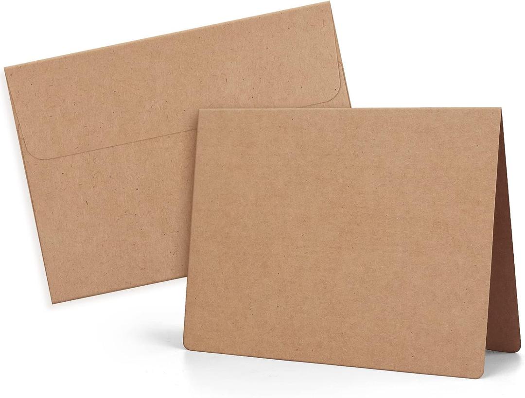 Eupako Brown Blank Cards and Envelopes 100 Pack - 5x7 Heavyweight Folded Cardstock and A7 Envelopes Self Seal for DIY Greeting Cards, Invitations, Wedding, Baby Shower, Birthday, Thank You Cards