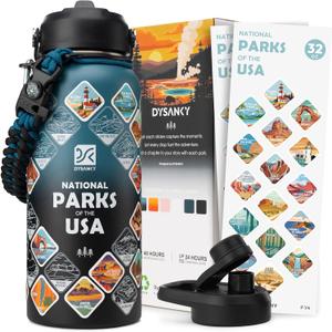 National Parks Water Bottle  32 oz Insulated Stainless Steel Water Jug with 63 Hand-Drawn Park Stickers, Outdoor Accessories & Gift Box  BPA-Free  Ideal for Hiking, Camping & Travel (Indigo/Black)