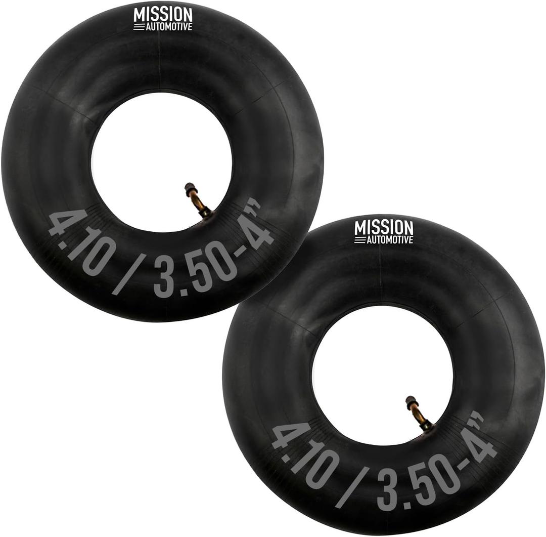 Mission Automotive Replacement Tire Inner Tubes - 2 Pack - Fits 4.10/3.50-4 Inch Wheels - Great for Wheelbarrows, Dollies, Lawn Mowers, Yard Trailers and Other Outdoor Equipment