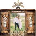 Personalized Wedding Gifts for Couples 2026 - Bridal Shower Gifts for Bride, Customized Wood Wedding Ornaments with Photos, Mr and Mrs Engagement Gift, Personalized Picture Frame