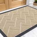 OLANLY Front Door Mat Indoor Outdoor Entrance, Waterproof All-Season, All-Weather Welcome Doormat, Sturdy Natural Rubber, Low Profile, Easy Clean Patio Porch Entryway Outside Floor Mat, 47x32, Beige