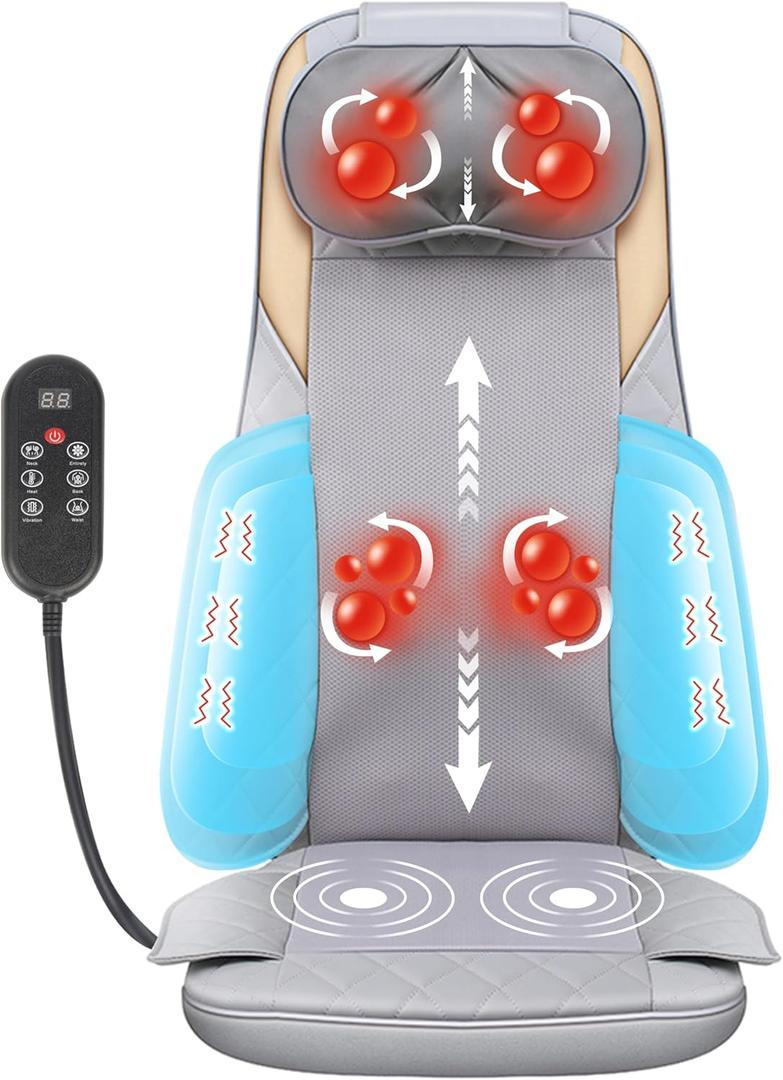FIRRLUCO Shiatsu Neck and Back Massager with Heat, Back Massager for Pain Relief Deep Tissue, Back Massager for Chair, Adjustable Neck Massage with 20 Kneading Nodes, Gifts for Women Men