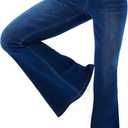 MONCCIZA Women Stretchy Bell Bottom Flare Jeans Pull On Pants with Pockets (Blue, XL)