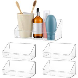 4 Pack Clear Wall Mounted Storage Organizer  No Drill Adhesive Shelves for Bathroom, Kitchen, Bedroom, Mirror Cabinets  Transparent PS Plastic Organizer Bins (7.9 x 3.4 x 3.3)