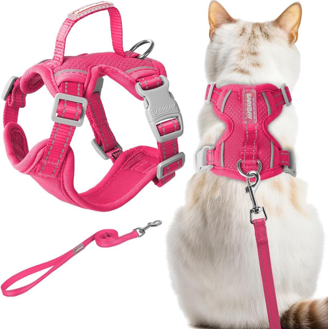Cat Harness and Leash Set Escape Proof for Kitten Walking, Soft Adjustable Top Handle Vest Harnesses for Cats, Easy Control Breathable Reflective  (Pink, Medium)