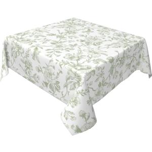 Sage Green Floral Tablecloth Square 60 Inch Light Green Chinoiserie Floral Table Cloth Polyester Fabric Vintage Spring Summer Flowers Farmhouse Table Cover for Kitchen Party Picnic Outdoor Decor
