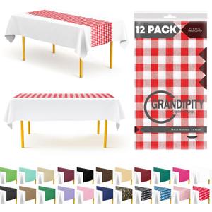Red Gingham 12 Pack Checkered Premium Disposable Plastic Table Runner 14 x 108 Inch. Table Runner for Dinner Parties & Events by Grandipity