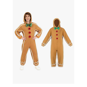 Gingerbread Man Costume Long Sleeve Hooded Jumpsuit for Christmas Outfit Cosplay