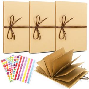 Hacaroa 4 Pack 6 x 8 Inches Accordion Scrapbook Brown Pages, Hardcover Kraft Paper Photo Albums, Stretchable Folding DIY Handmade Adventure Book Gift for Anniversary, Mother's Day, Graduation