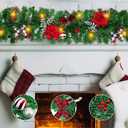 Christmas Garland with Lights, Pre-lit 9ft Christmas Decorations with 50 Warm White LED Lights, Berries, Balls, and Red Flower for Door, Stairs, Railing, Indoor, Outdoor, Battery Operated