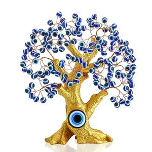 YU FENG 8'' Blue Evil Eye Tree with Golden Decor Feng Shui Money Tree for Home or Office, Good Luck Charm & Protection