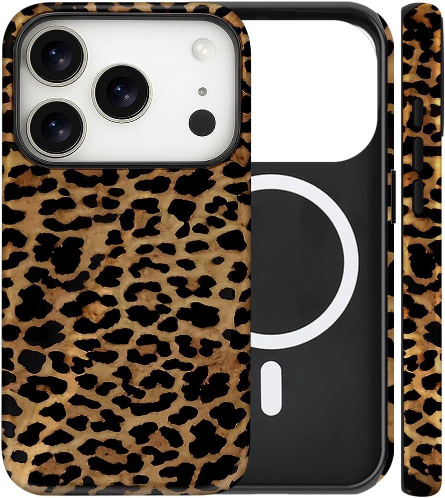 Magnetic for iPhone 17 Pro Max Case Cute Cheetah Print Phone Case, Leopard Print Shockproof Slim TPU and Hard PC Protective Cover Fit for MagSafe Designed for Women Girls, Brown Amber