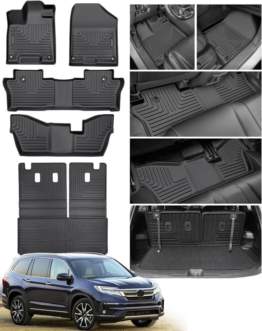 for Honda Pilot Floor Mats 2022 2021 2020 2019 2018 2017 2016,for Honda Pilot All Weather Floor Mats Trunk Cargo Liner 8 Passenger (No Elite Models),for Honda Pilot Accessories 2016-2022