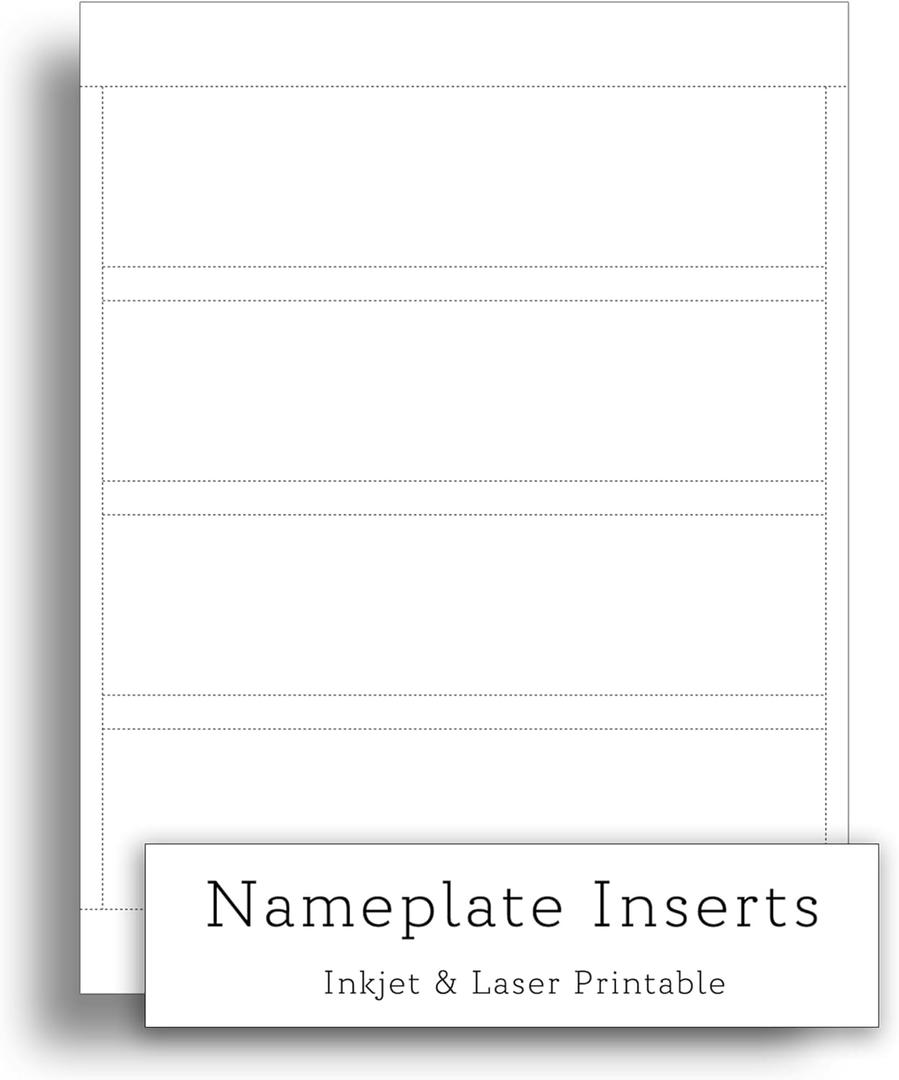 White Printable Nameplate Inserts - 8" x 2" - Blank Perforated Paper Nameplate Inserts for Inkjet & Laser Printers - Heavyweight Cardstock - 4 per Page - 25 Sheets / 100 Blank Inserts