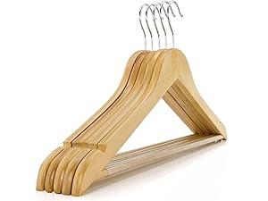 Wooden Clothes Hangers – Set of 6 Premium Natural Finish Hangers