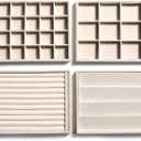 Frebeauty Stackable Velvet Jewelry Organizer Trays for Drawers Inserts Jewelry Storage Tray Display Case Earrings Bracelets Necklace Rings Accessories Trays for Women Girls(Set of 4)Beige
