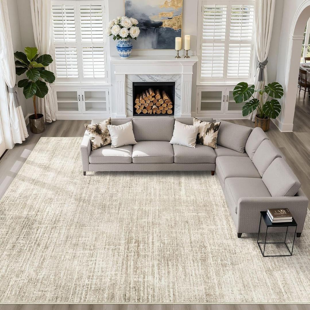 12x15 Area Rug Large Neutral Modern Rug for Living Room Beige
Abstract Soft Stain Resistant Indoor Non-Slip Carpet for Bedroom Nursery Kids Office Playroom Dining Room
