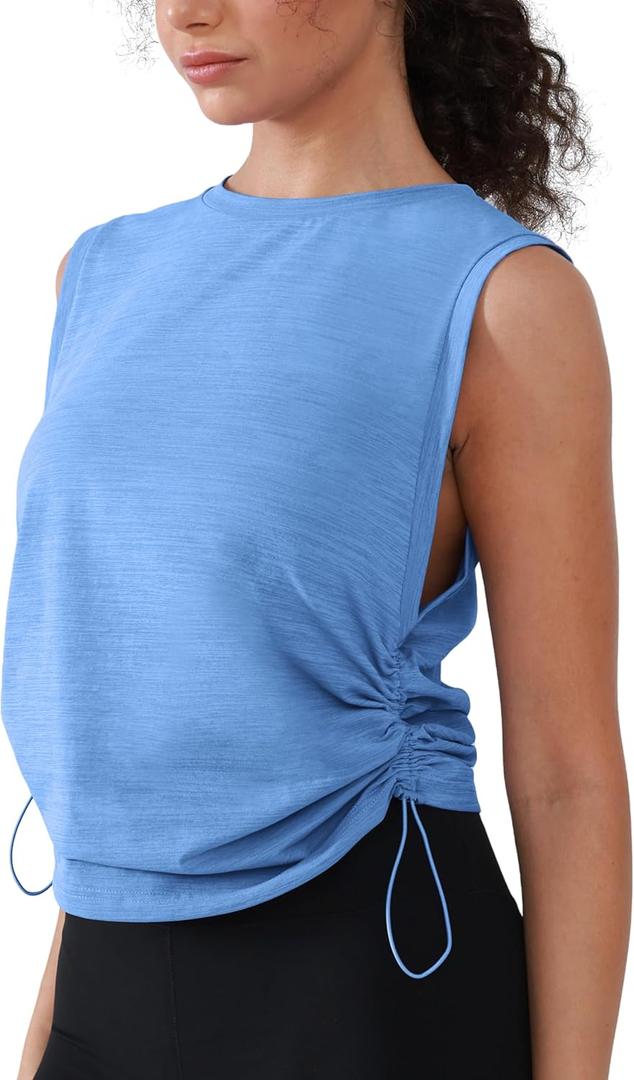 Workout Tops for Women Lightweight Yoga Shirts Athletic Top Gym/Running Cropped Tank Tops Baby Blue (Blue)