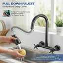 HURRAN Wall Mount Kitchen Faucet with Pull Down Sprayer, Matte Black
