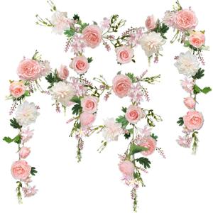 Peony Garland, 2PCS 6' Each, OrgMemory Rose Flower Vine, Floral Garland for Wedding Decor Home Table Runner Mantle Decoration