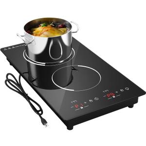 12 Induction Cooktop, Double Induction Cooktop 2 Burner 110v-120v Electric Stove Top, Countertop and Built-in, 9 Power Levels, Child Lock, 120 Mins Timer (Black)