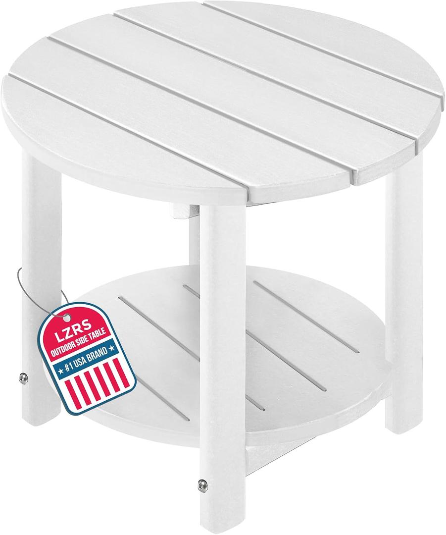 LZRS Round Adirondack Side Table Double End Table, Outdoor Side Tables for Patio, Backyard,Pool, Indoor Companion, Easy Maintenance & Weather Resistant(White)