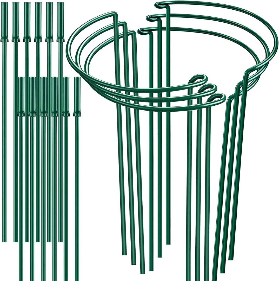 6 Pack 32 or 16 inch Adjustable Plant Support Stakes, Heavy-Duty Half Round Peony Support, Garden Plant Stakes Cage for Outdoor Plants, Peony, Tomato, Hydrangea, (16In Support +16In Extension Tubes)
