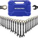 WORKPRO 22-piece Ratcheting Wrench Set with 180 Flex Head, Anti-Slip Tooth, Combination Wrench Sets with Organizer Box, Metric 6-18mm & SAE 1/4-3/4", Black Electrophoretic Coating