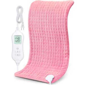 NOWWISH Heating Pad for Back Pain & Cramps Relief, Pink Moist Heat Pad for Neck & Shoulder, Auto Shut Off, Machine Washable, Gifts for Women, 12"x 24" Pink