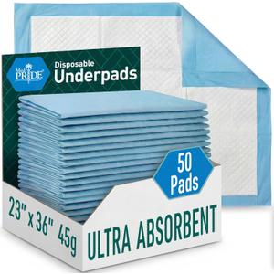 MED PRIDE Disposable Chux Pads 23in X 36in, Super Absorbent Bed Pads for Incontinence, Underpads for Adults, Kids, Pets (50 Count (Pack of 1) Blue/White)