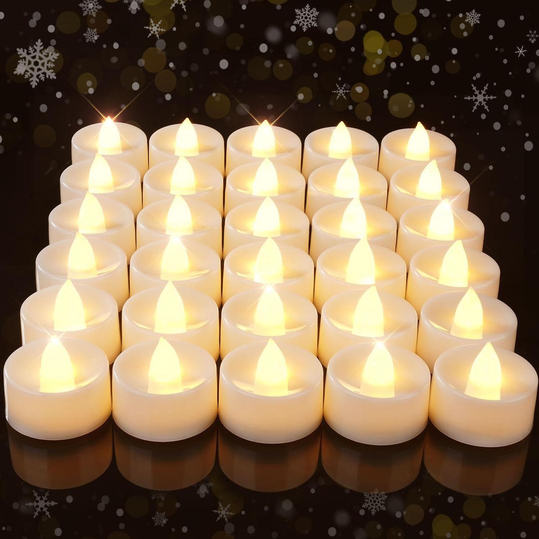 Amagic 30Pcs Flickering Flameless Tea Lights Battery Operated, 200+ Hours Long Lasting Electric Candle for Wedding Table Centerpiece, Home Decor, Gift, Holiday Decor (White)