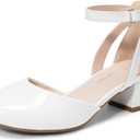 DREAM PAIRS Girls Dress Shoes Closed Toe High Heels Ankle Strap Toddler Little Big Kid Wedding Flower Party Pump (White), 13