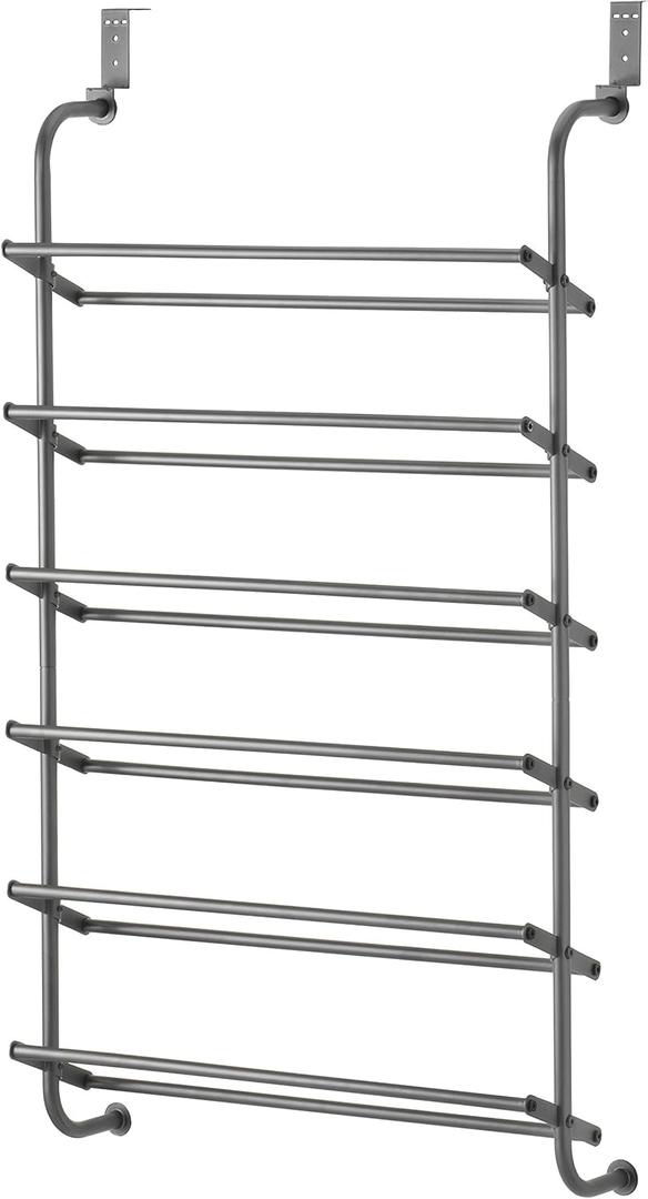 Whitmor 6905-6019 6 Shelf Over The Door Gunmetal Gray Shoe Rack, 7.5x22.625x41.80 (18 Pair)