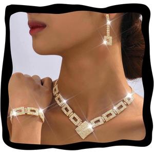 Unicra Crystal Bridal Wedding Jewelry Set Silver Rhinestone Necklace Earrings Bracelet Sets Formal Costume Jewelry for Women and Brides