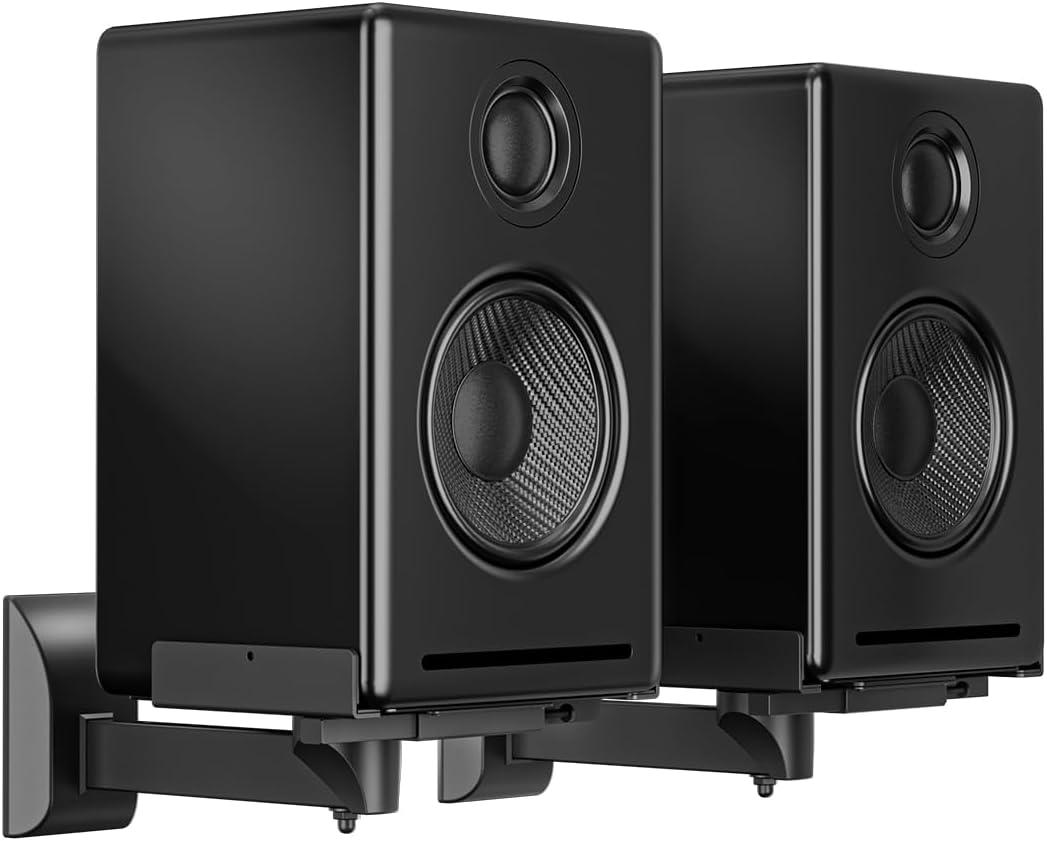 suptek Large Dual Side Clamping Bookshelf Speaker Wall Mounting Bracket for Large Surrounding Sound Speakers, Hold up to 55lbs Black SPM201LB