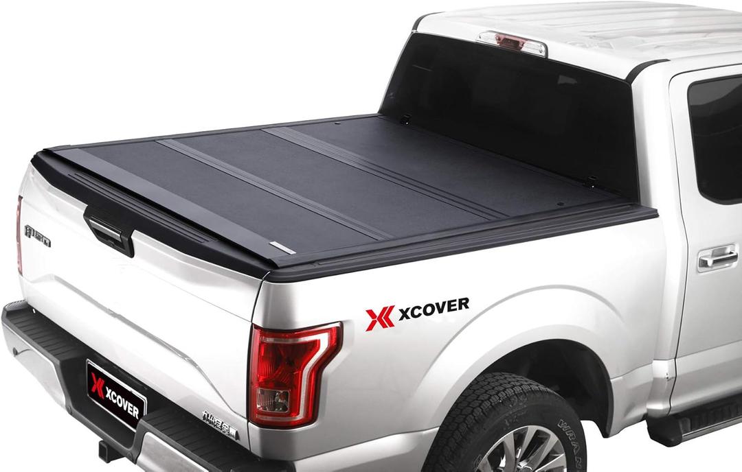 XCOVER Low Profile Hard Folding Truck Bed Tonneau Cover, Compatible with 2019 2020 2021 2022 2023 2024 2025 Silverado/Sierra 1500 6.5' Bed