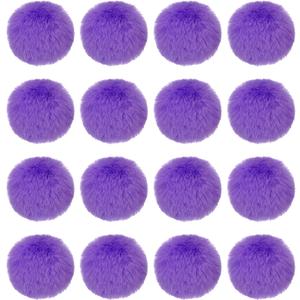 PATIKIL 3.2 Inch Faux Fur Pom Poms for Hats, 16 Pcs Soft Faux Rabbit Fur Large Fluffy Pompom Balls with Elastic Loop for DIY Crafts Keychains Removable Knitting Accessories, Dark Purple