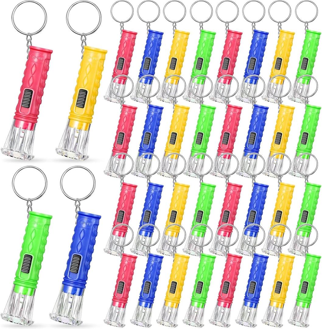 Jexine 50 Pcs Mini Flashlight Keychains Bulk with Lanyard Portable Small Plastic LED Key Chains Flashlights for Night Reading Emergency Hurricane Camping Hiking Party Favors(Multicolor,Simple)