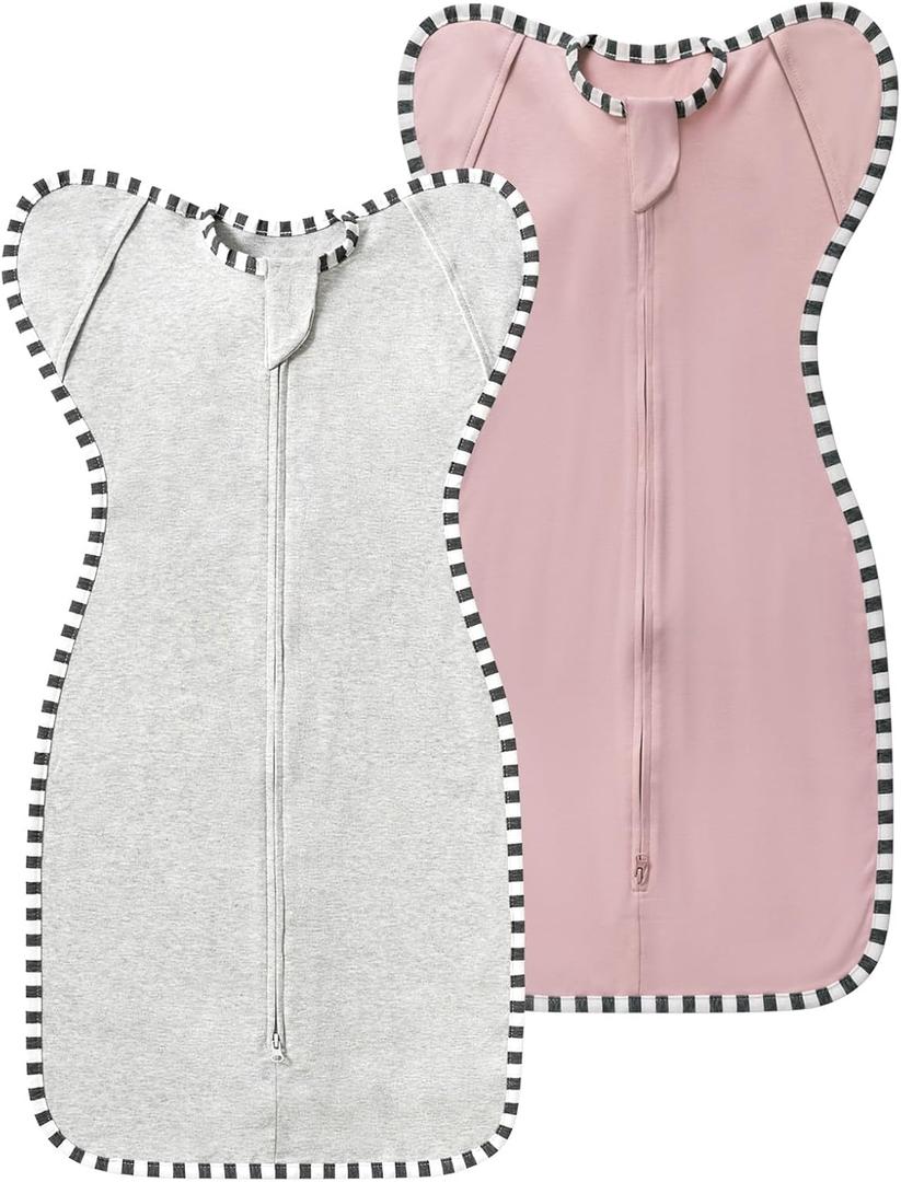 Baby Transition Swaddle 2-Pack, 100% Cotton Newborn Sleep Sack | with 2-Way Zipper, Arms Up Design (Arms In/Out), Infant Swaddle for Boys Girls (M)