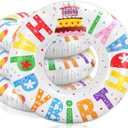 Whaline 3Pcs Happy Birthday Inflatable Pool Floats Swim Rings Colorful Words Birthday Cake Swimming Pool Tubes for Adults Teens Summer Beach Bachelorette Party, 30 x 14 Inch